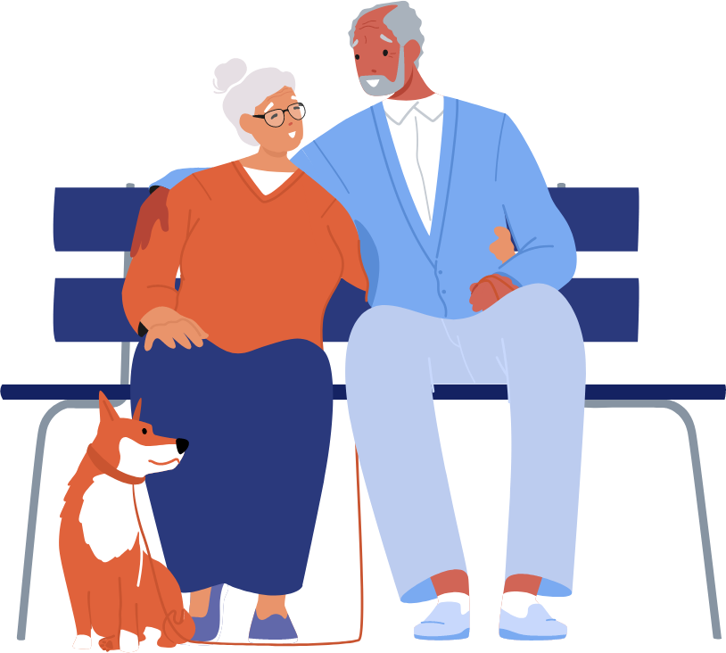 graphic of senior couple with a dog