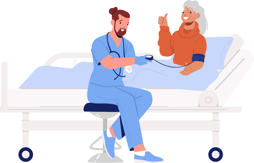 graphic of senior patient receiving routine hospice homecare