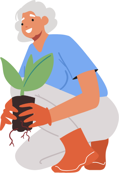graphic of senior woman gardening