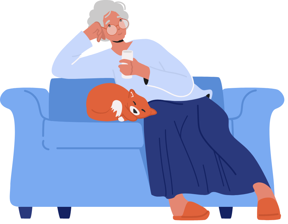 graphic of senior woman with her cat