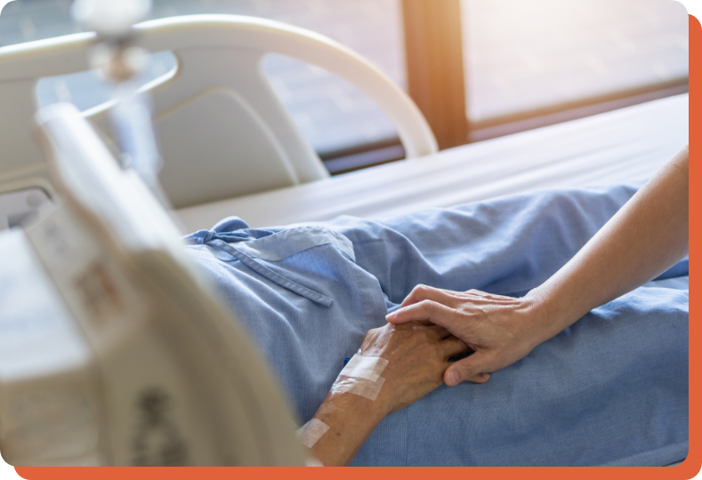 hands of senior patient in routine hospice care