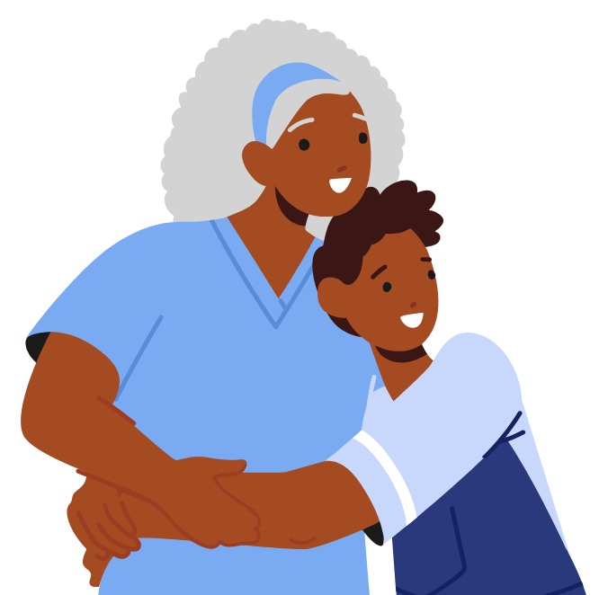 graphic of senior woman with a kid
