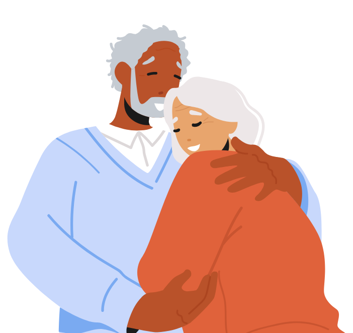 graphic of senior couple hugging each other